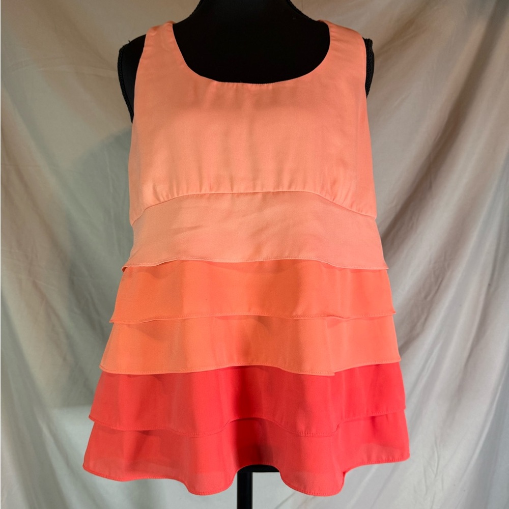 Judith March Tiered Ruffled Sleeveless Top – Peach, Coral‎ 🍑✨